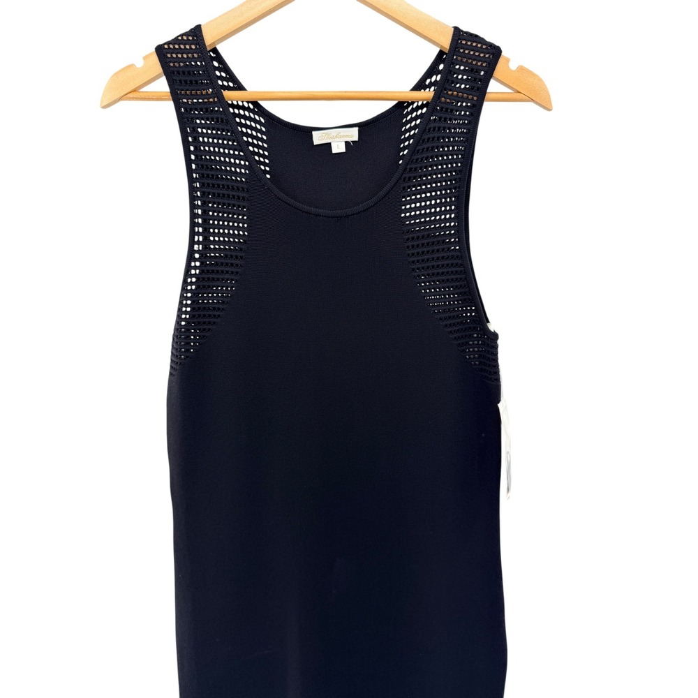 Shoshanna Womens Fringe Hem Perforated Knit Sheath Dress Black Size Large NWT - Picture 3 of 8